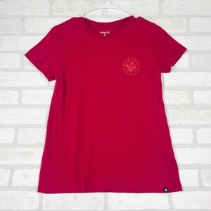 Hurley Womens Rose Graphic Tee Magenta Pink Short Sleeve Cotton Shirt Small